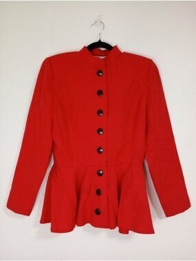 Leslie Fay Red Peplum Button-Up Jacket Women’s Size 12 Made In USA